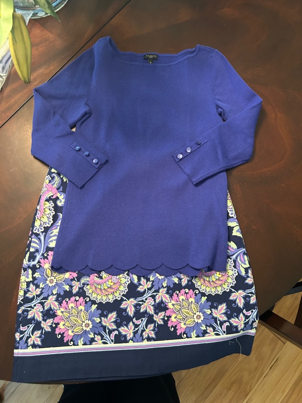 Talbots Royal Blue Knit Top with Navy Floral Skirt Set